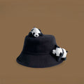 Panda Plush Charm Cotton Bucket Hat - Black