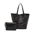 Oversized Vintage Faux Leather Tote with Pouch - Black