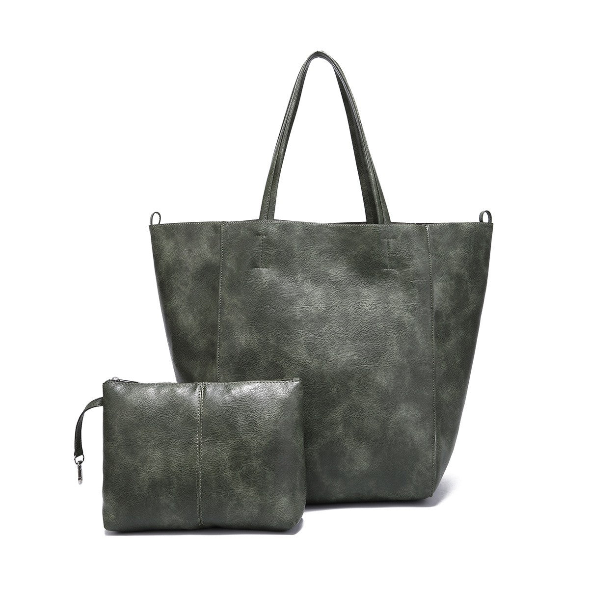 Oversized Vintage Faux Leather Tote with Pouch