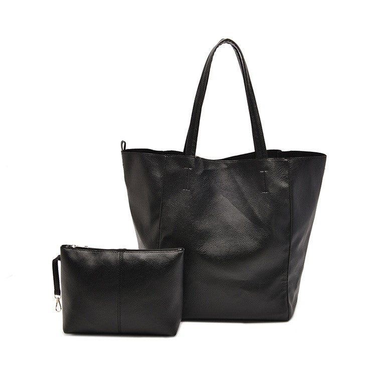 Oversized Vintage Faux Leather Tote with Pouch
