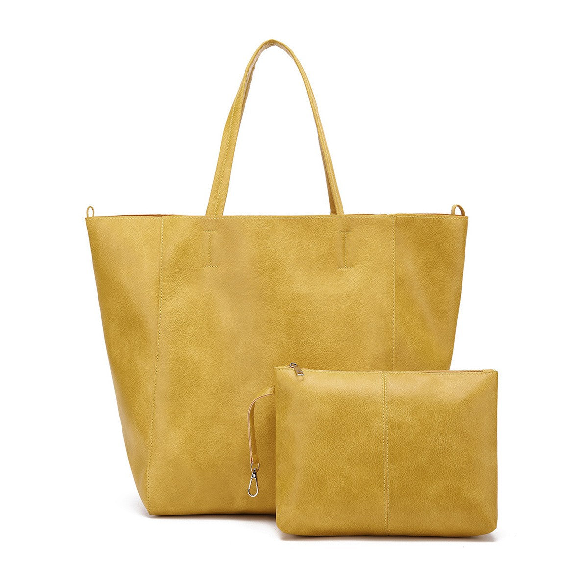 Oversized Vintage Faux Leather Tote with Pouch