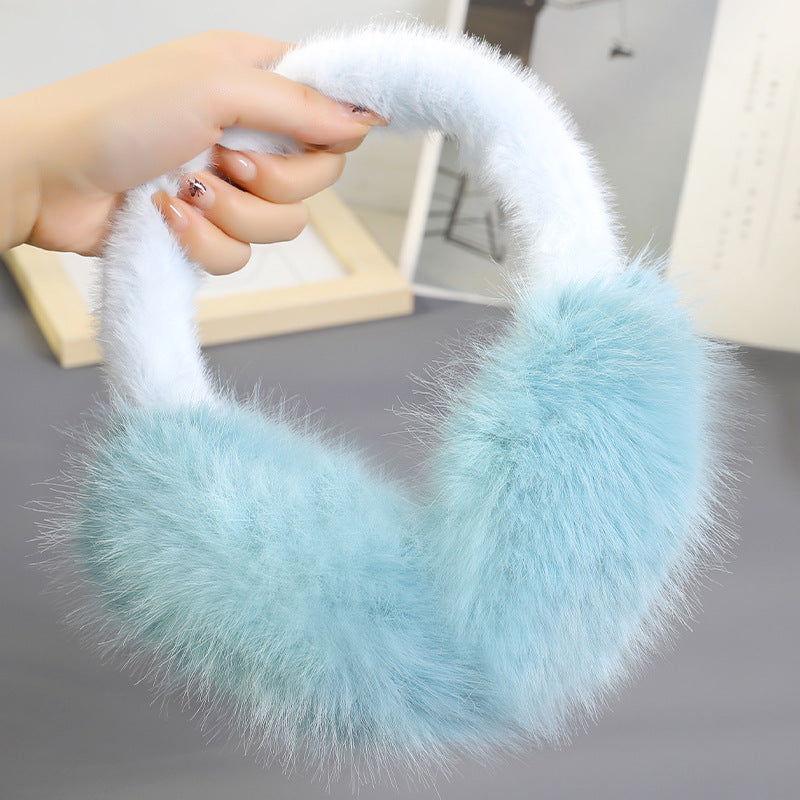Long Plush Fluffy Winter Ear Muffs - Blue