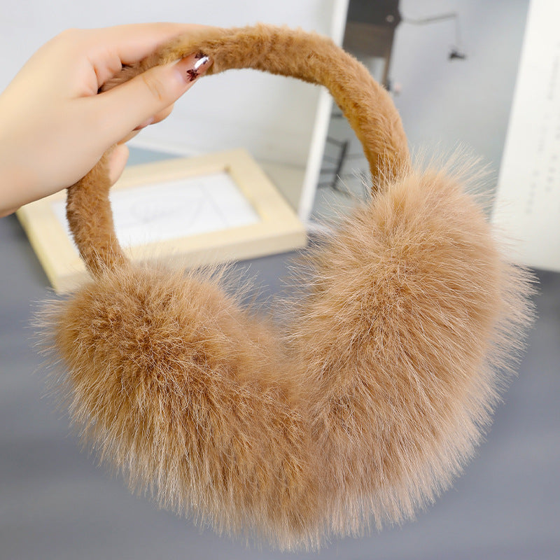 Long Plush Fluffy Winter Ear Muffs - Coffee