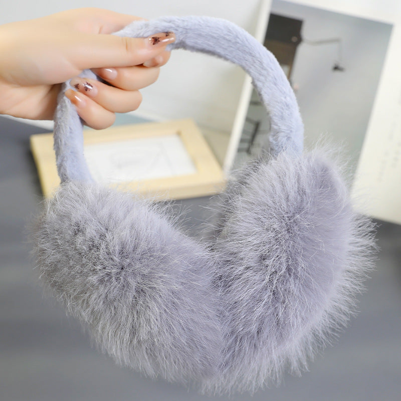 Long Plush Fluffy Winter Ear Muffs - Grey