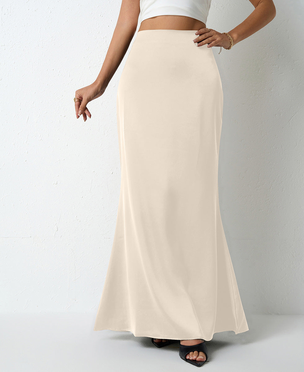 Satin Bias Cut Fishtail Maxi Skirt - Apricot