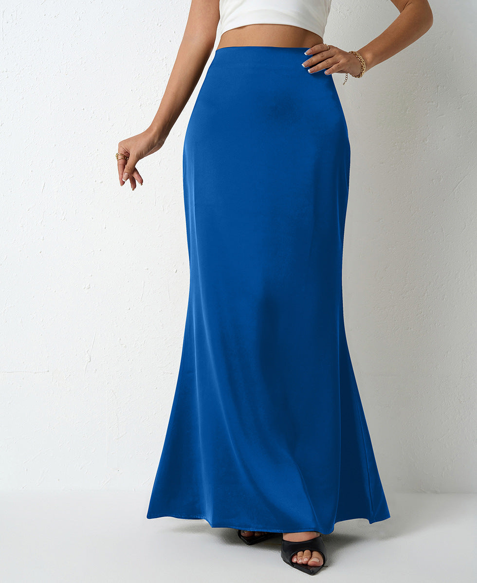 Satin Bias Cut Fishtail Maxi Skirt - Blue