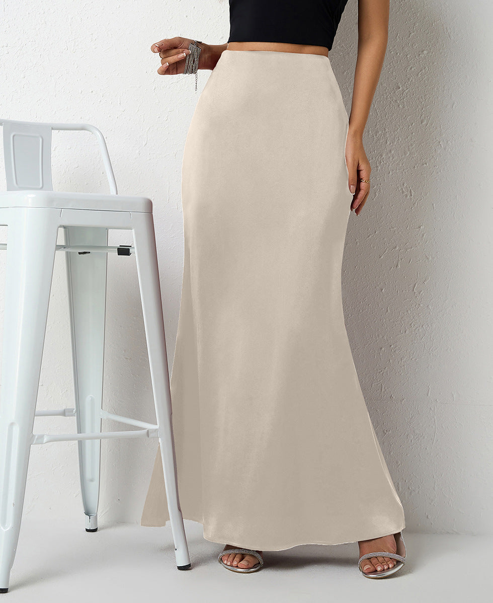 Satin Bias Cut Fishtail Maxi Skirt - Champagne