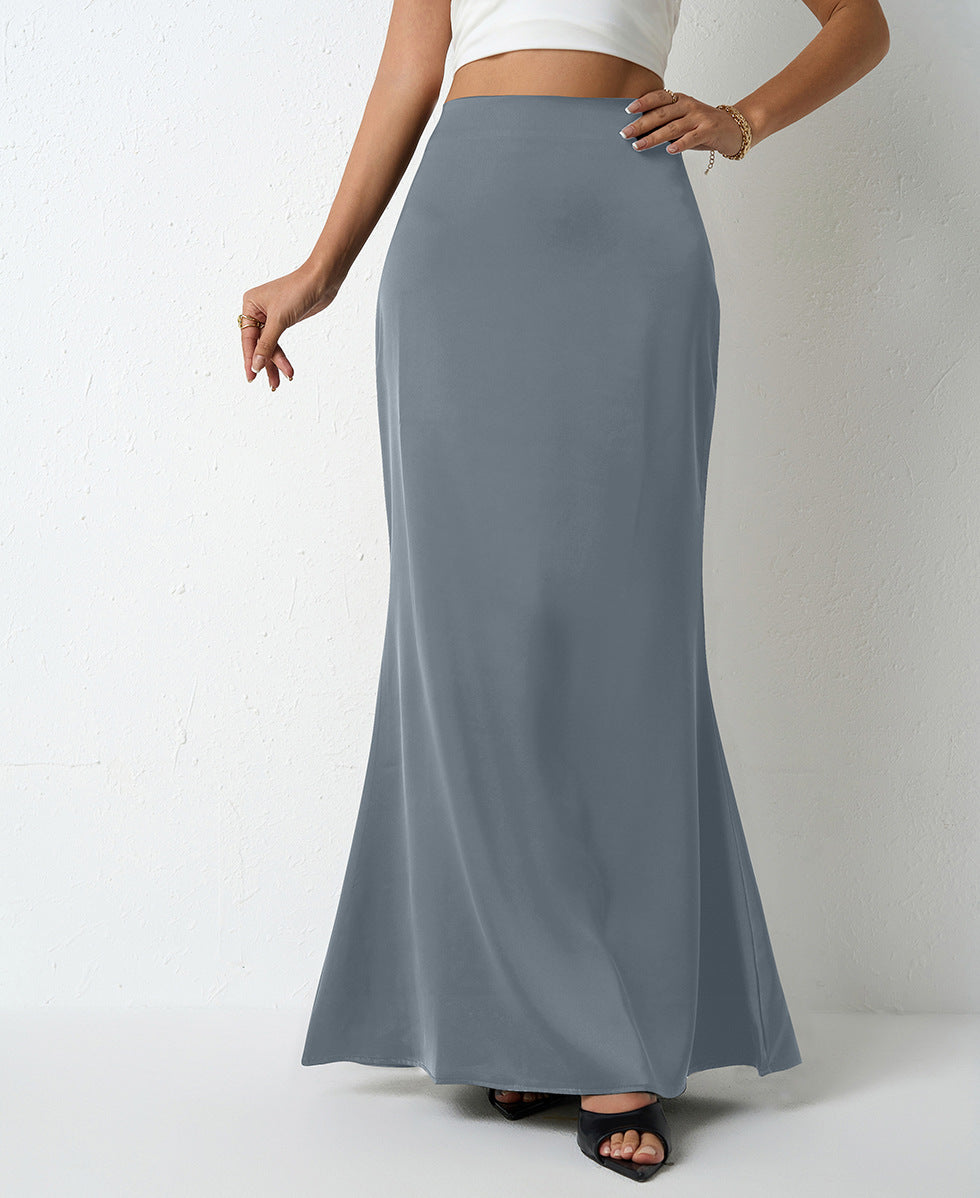 Satin Bias Cut Fishtail Maxi Skirt - Grey
