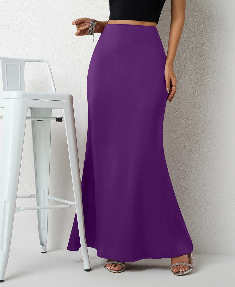 Satin Bias Cut Fishtail Maxi Skirt - Purple