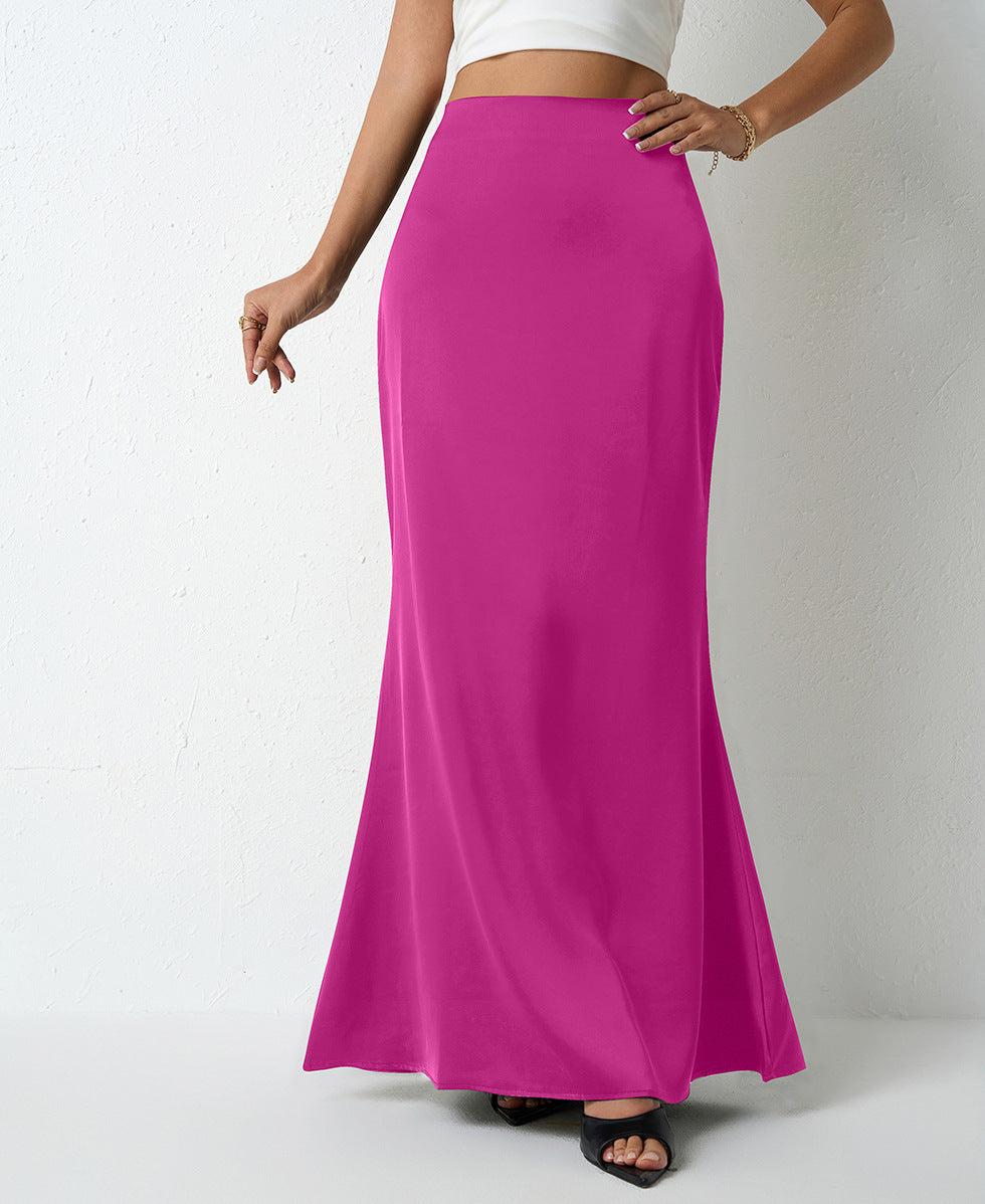 Satin Bias Cut Fishtail Maxi Skirt - RoseRed