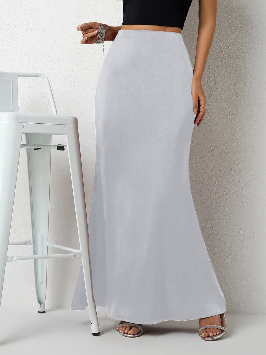 Satin Bias Cut Fishtail Maxi Skirt - Silvery