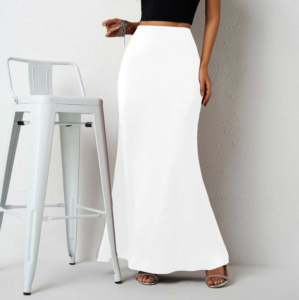 Satin Bias Cut Fishtail Maxi Skirt - White