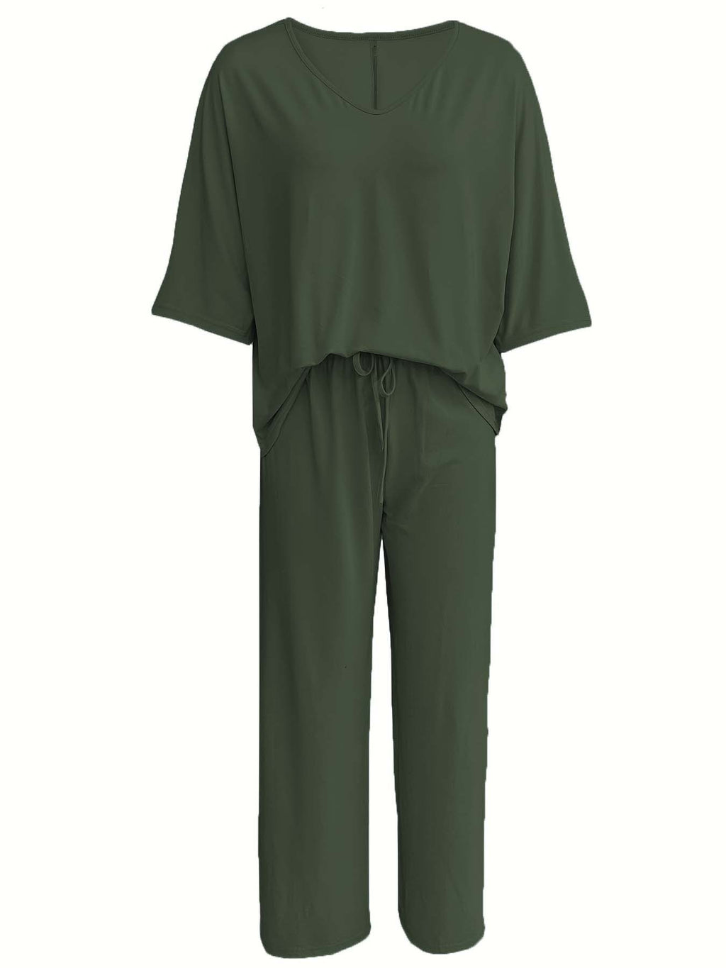 Batwing Sleeve Wide Leg Lounge Set - ArmyGreen