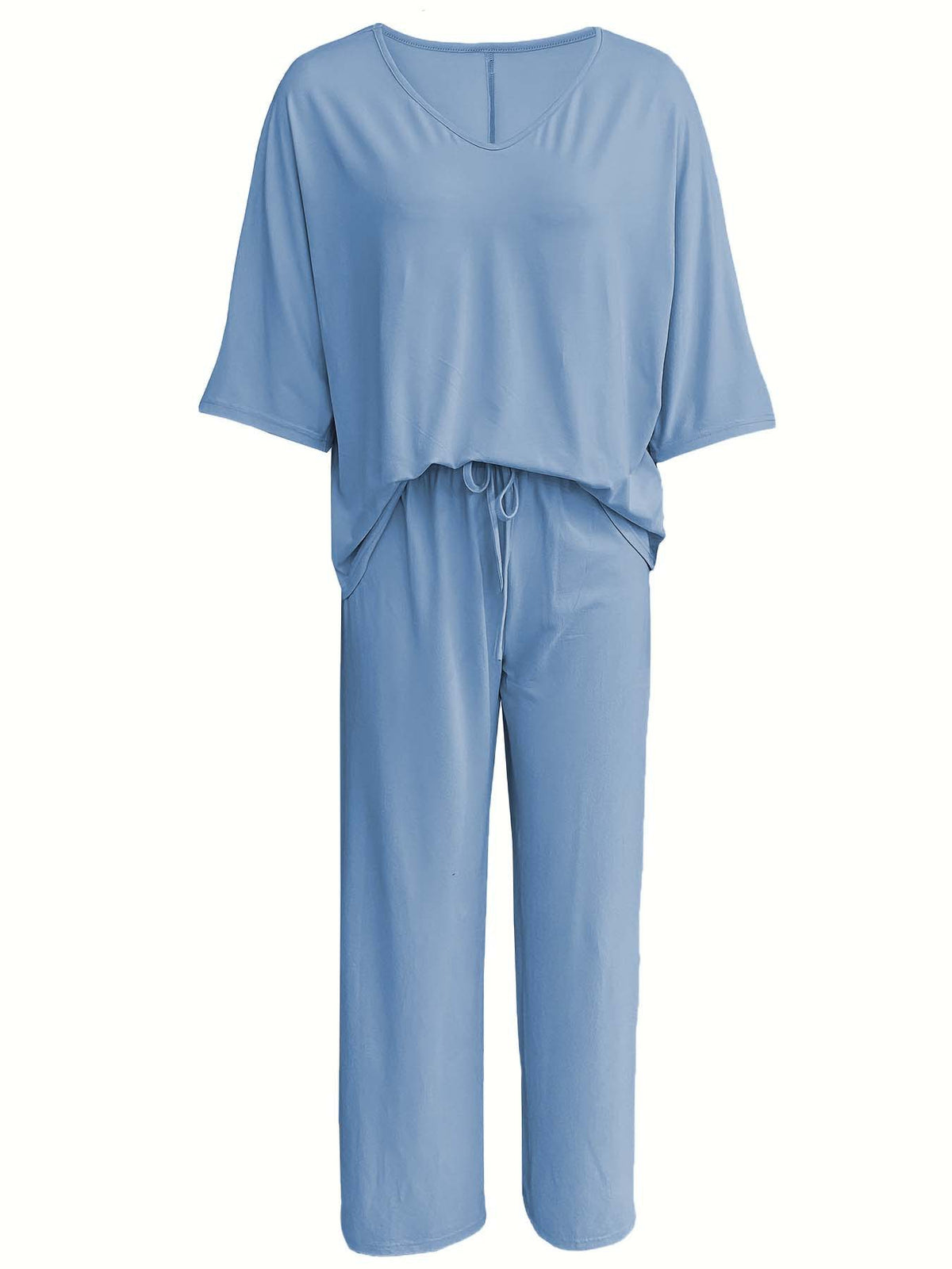 Batwing Sleeve Wide Leg Lounge Set - Blue
