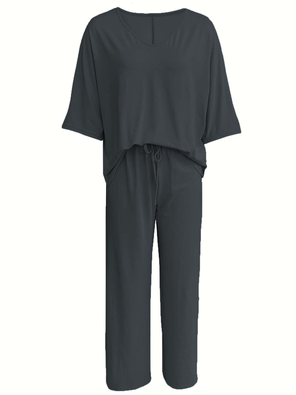 Batwing Sleeve Wide Leg Lounge Set - DarkGray