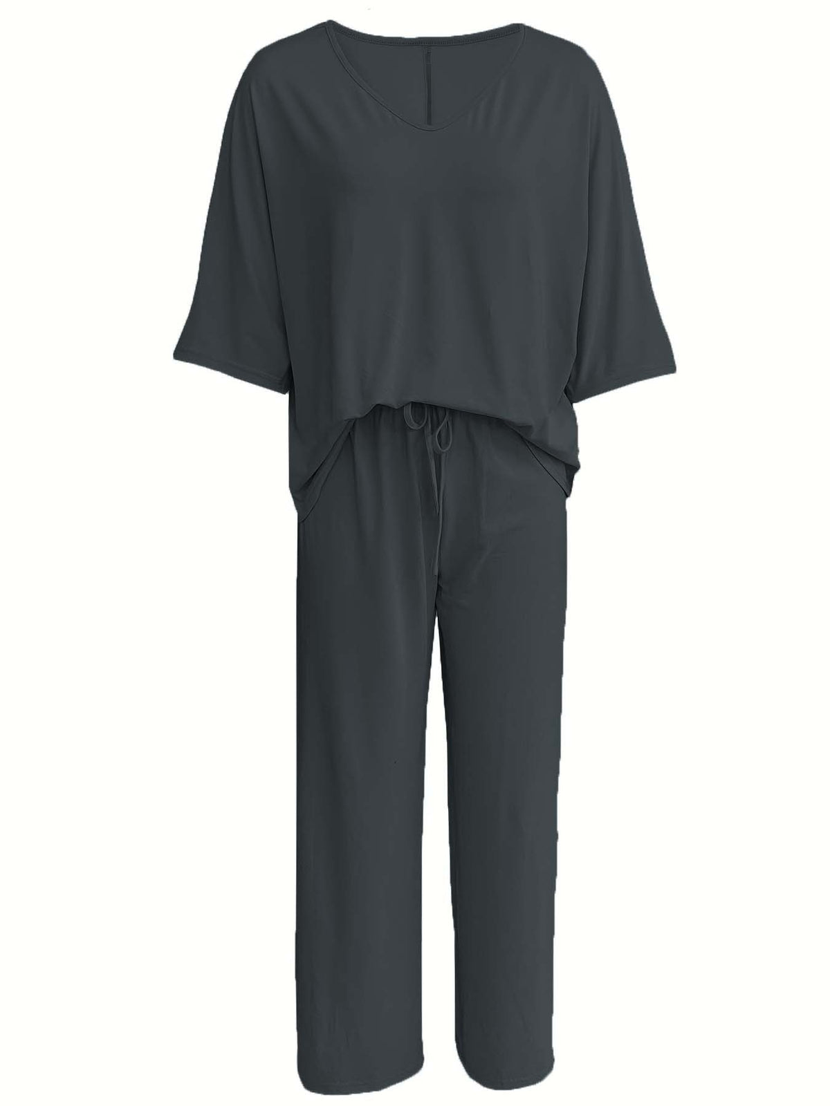 Batwing Sleeve Wide Leg Lounge Set - DarkGray