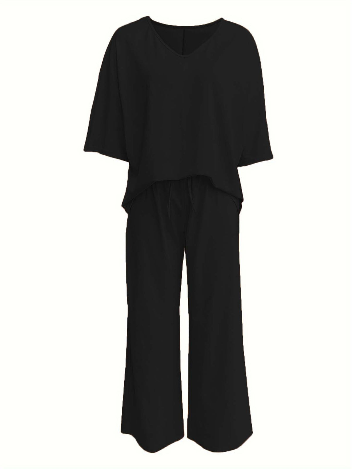 Batwing Sleeve Wide Leg Lounge Set - black