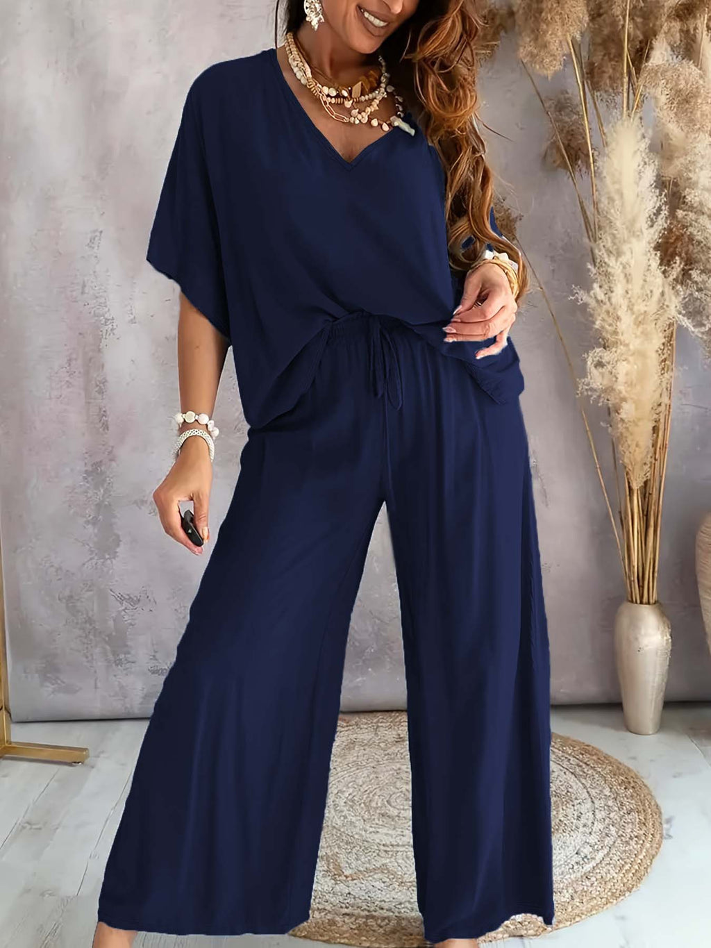 Batwing Sleeve Wide Leg Lounge Set - view 3