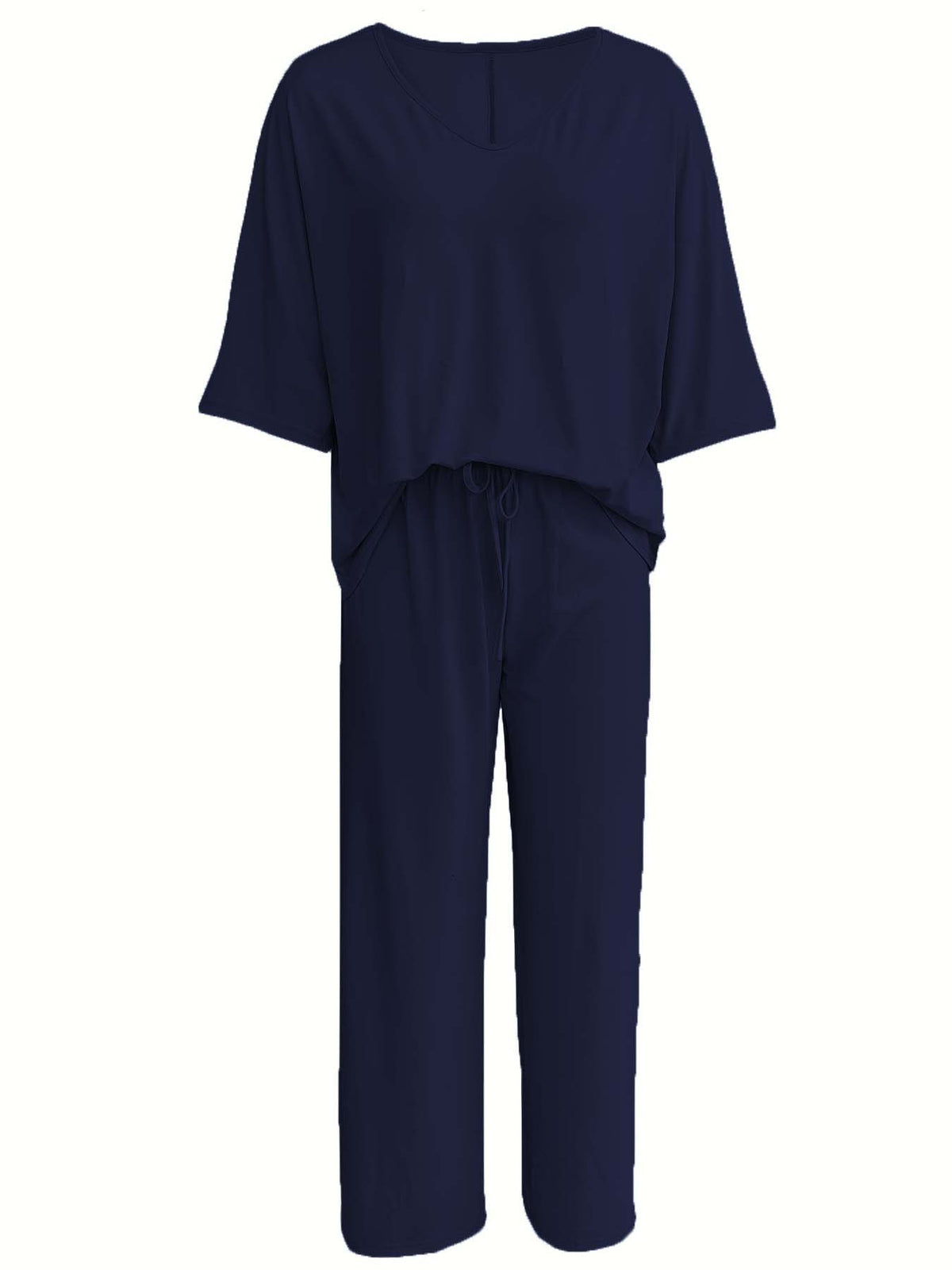 Batwing Sleeve Wide Leg Lounge Set - navy