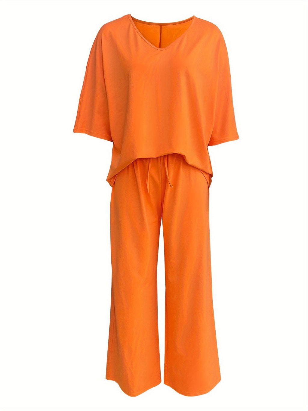 Batwing Sleeve Wide Leg Lounge Set - orange