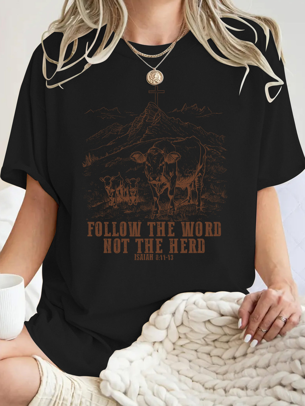 Western Cow Graphic Oversized Crew Tee - Black
