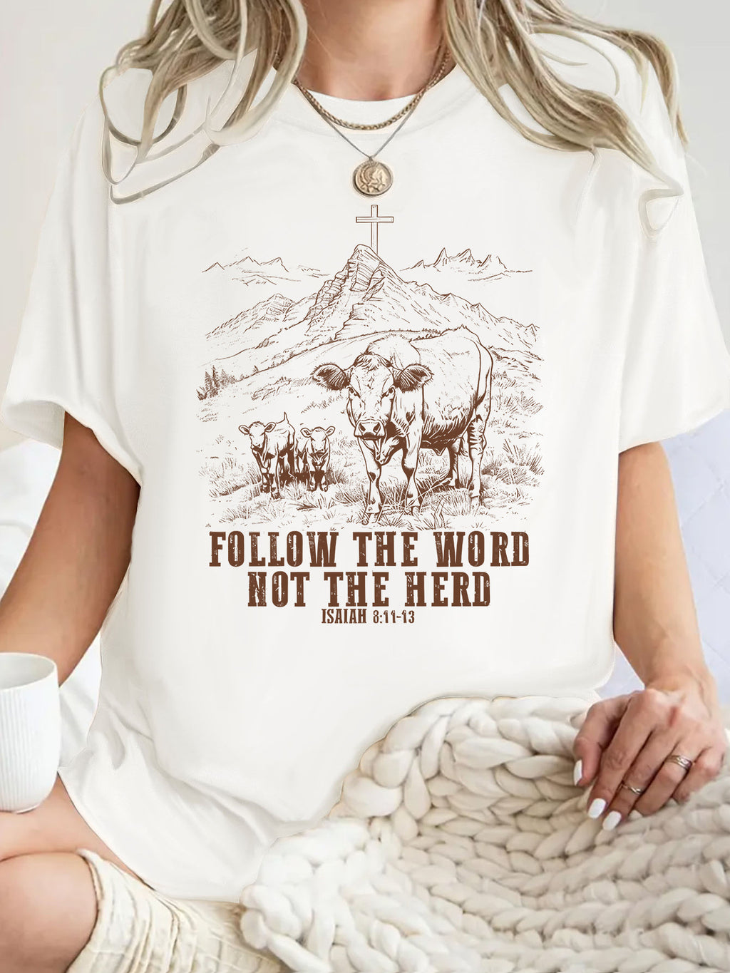 Western Cow Graphic Oversized Crew Tee - White