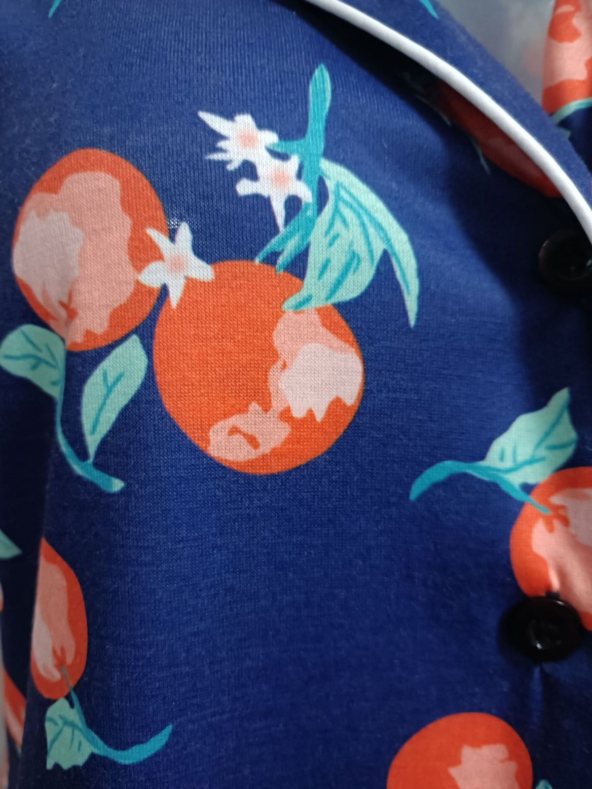 Fruit Print Piped Shirt and Shorts Pajama Set - DarkBlue - 3