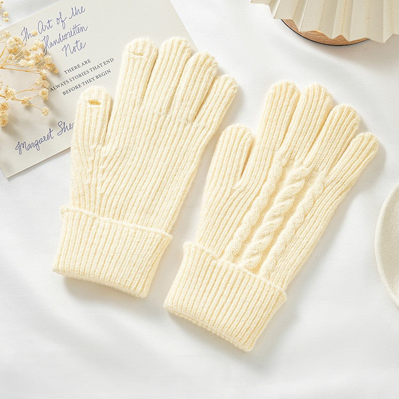 Chunky Cable Knit Touchscreen Winter Gloves - Beige