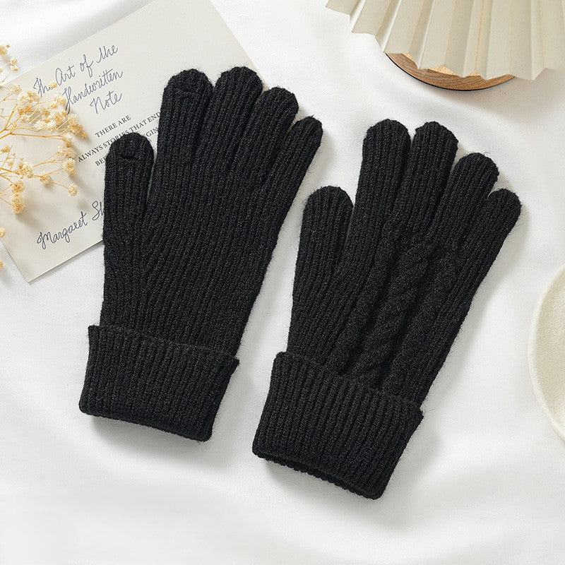 Chunky Cable Knit Touchscreen Winter Gloves - Black