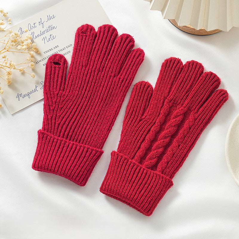 Chunky Cable Knit Touchscreen Winter Gloves - Burgundy
