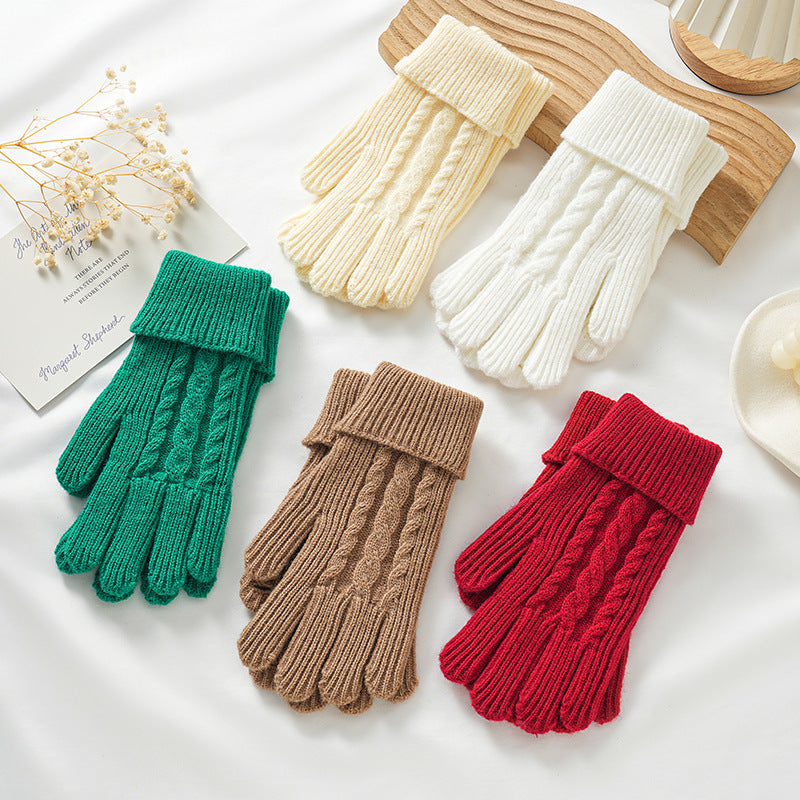 Chunky Cable Knit Touchscreen Winter Gloves - Coffee