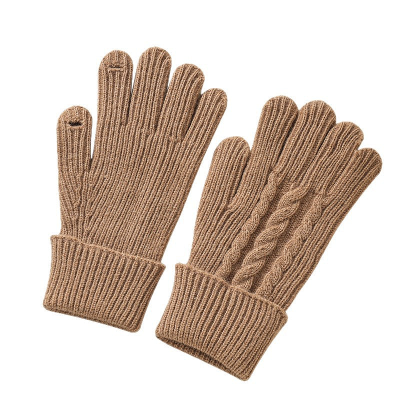 Chunky Cable Knit Touchscreen Winter Gloves - Coffee - 1