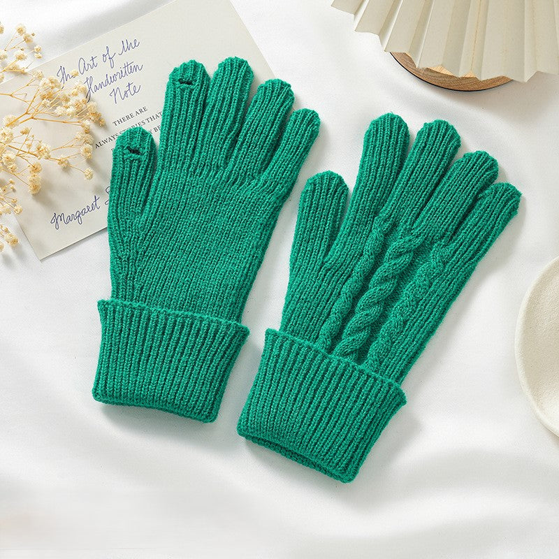 Chunky Cable Knit Touchscreen Winter Gloves - Green