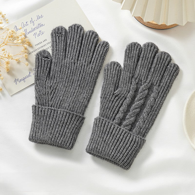 Chunky Cable Knit Touchscreen Winter Gloves - Grey