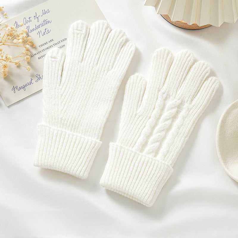 Chunky Cable Knit Touchscreen Winter Gloves - White