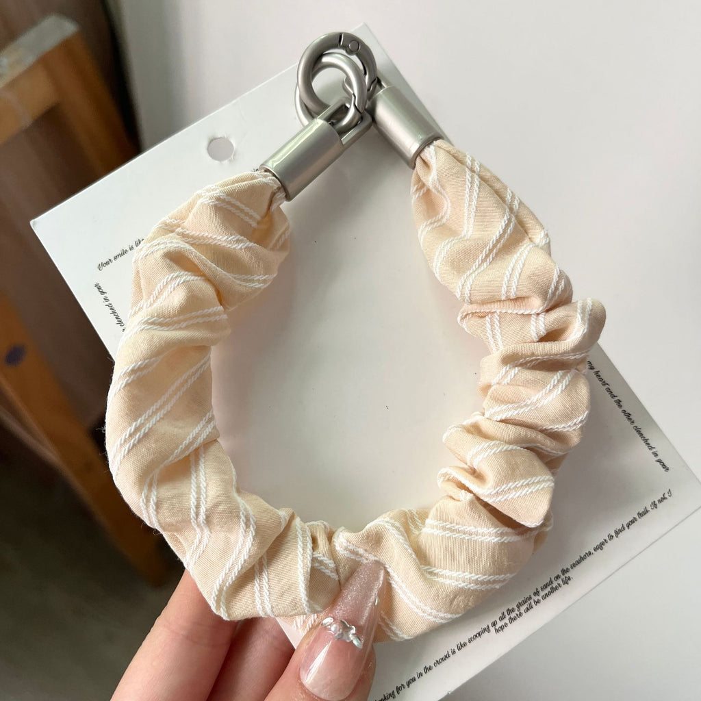 Pinstripe Scrunchie Wrist Lanyard for Phones - Beige