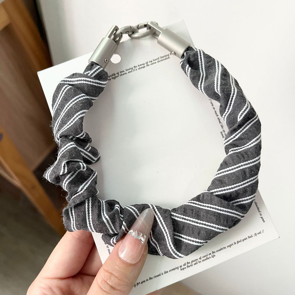 Pinstripe Scrunchie Wrist Lanyard for Phones - Black
