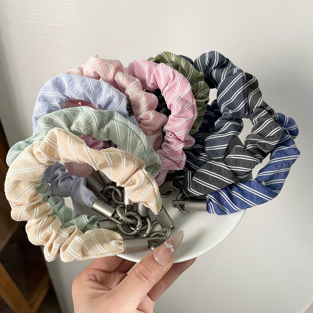 Pinstripe Scrunchie Wrist Lanyard for Phones - Blue