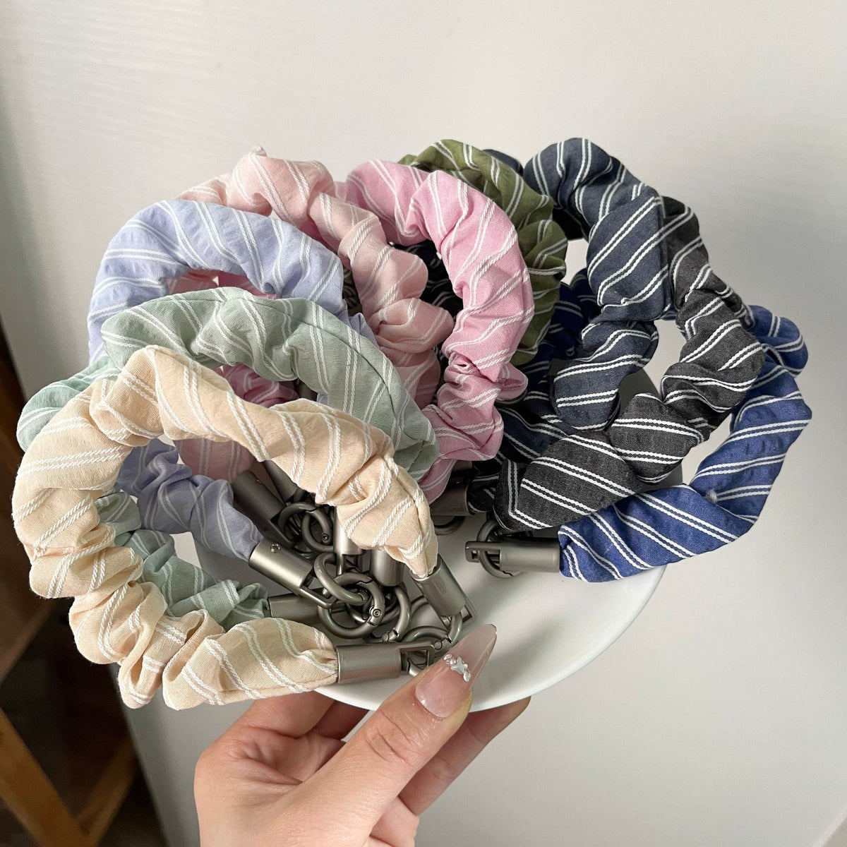 Pinstripe Scrunchie Wrist Lanyard for Phones - Blue