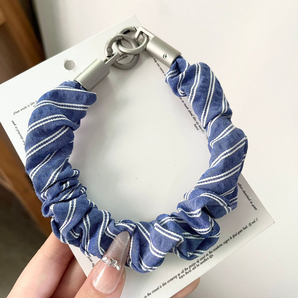 Pinstripe Scrunchie Wrist Lanyard for Phones - Blue - 1