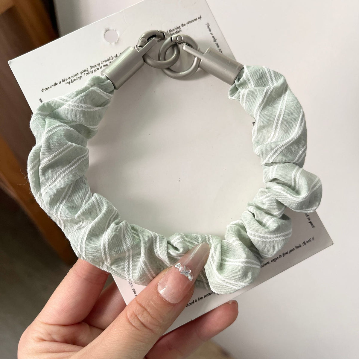Pinstripe Scrunchie Wrist Lanyard for Phones - Mint