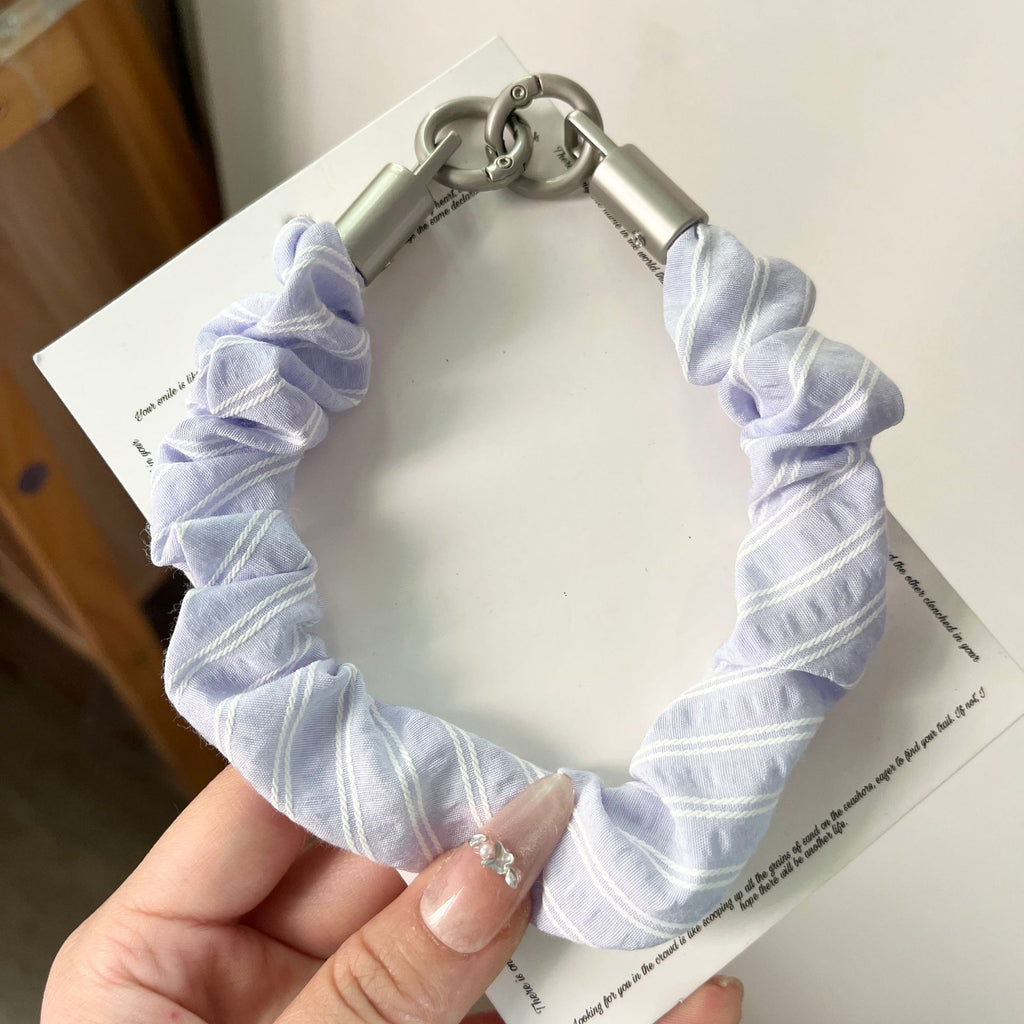 Pinstripe Scrunchie Wrist Lanyard for Phones - Purple