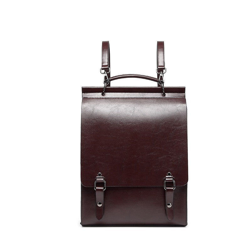 Vintage Leather Buckle Flap Backpack - Coffee