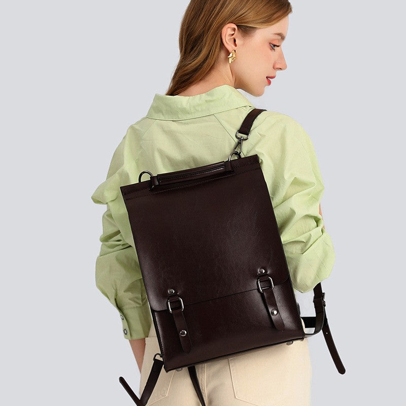 Vintage Leather Buckle Flap Backpack