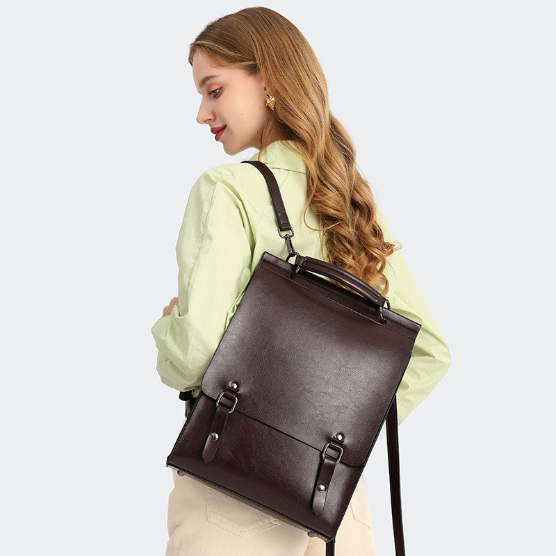 Vintage Leather Buckle Flap Backpack