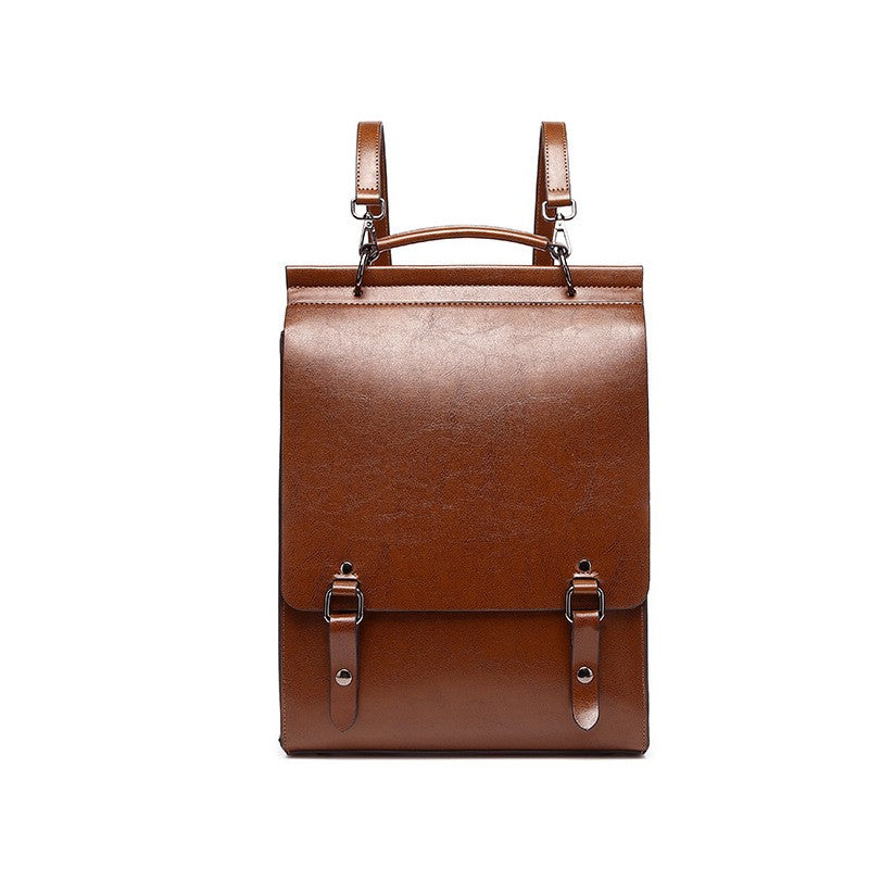 Vintage Leather Buckle Flap Backpack