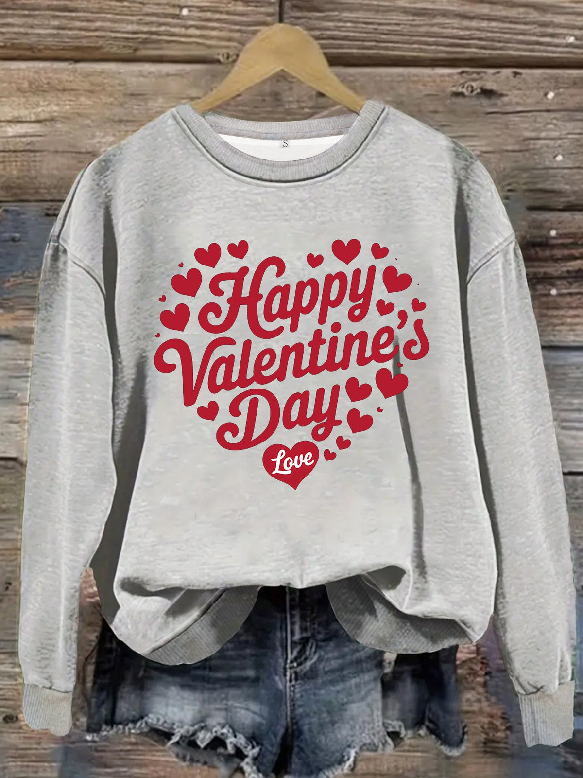 Valentine Heart Slogan Print Sweatshirt - Grey