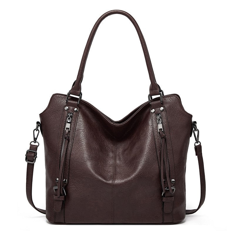 Large Vegan Leather Tote with Tassel Zippers