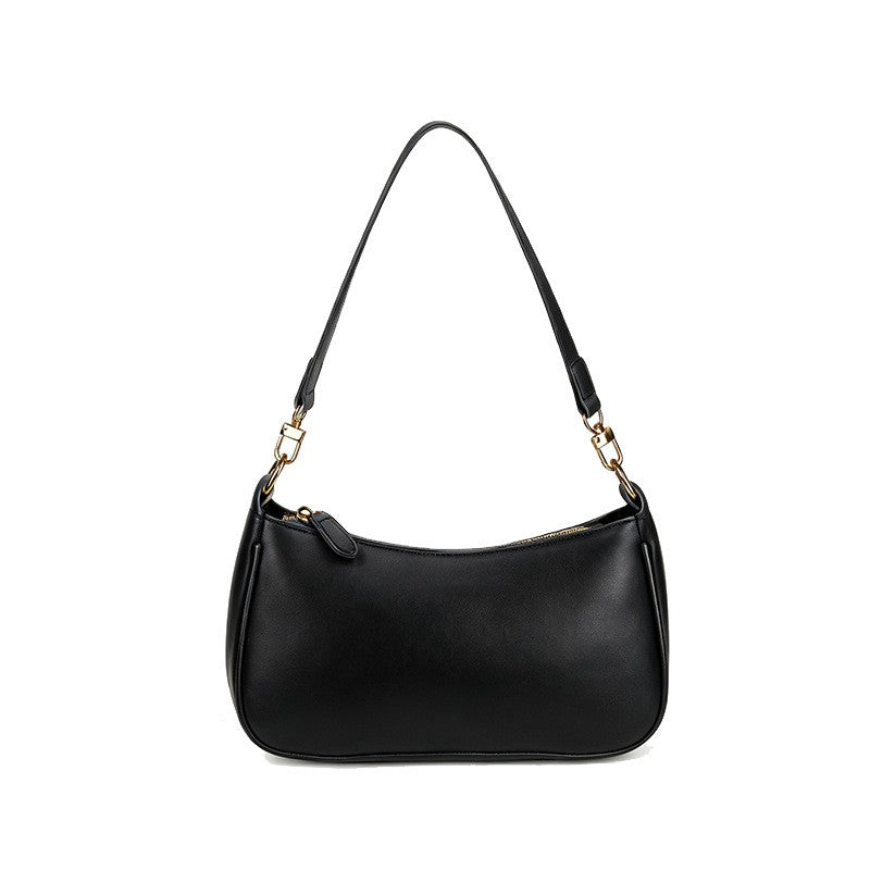 Y2K Baguette Shoulder Bag with Chain Strap - Black