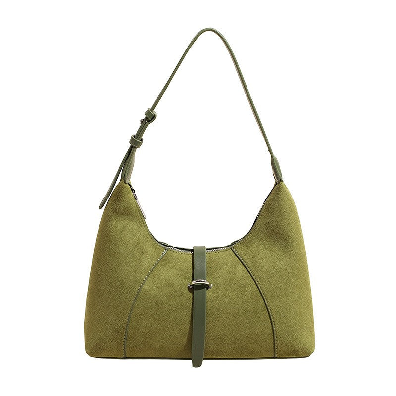 Faux Suede Buckle Tab Hobo Shoulder Bag